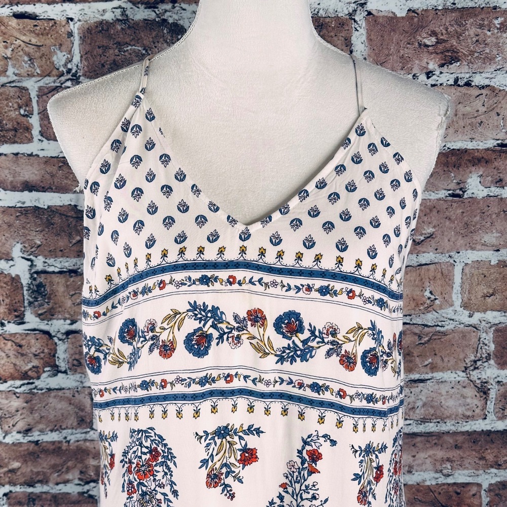 Old Navy Womens Boho Floral Medallion Maxi Dress White Blue Red Large V-Neck - Picture 5 of 16